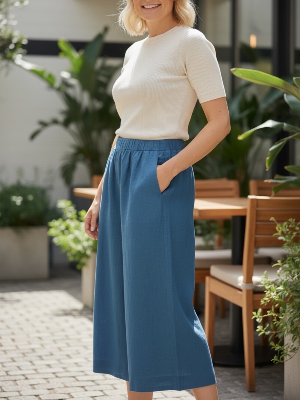Athleta Teal Blue Wide-Leg Pull-On Pants